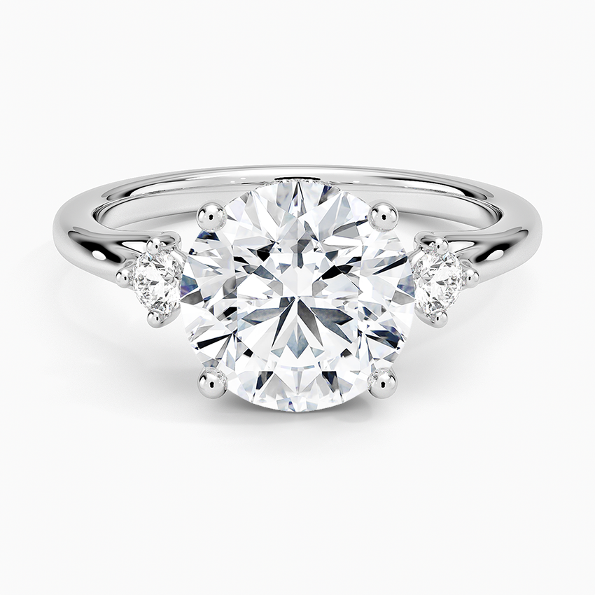 Floating Three Stone Diamond Ring Platinum Round Engagement Ring