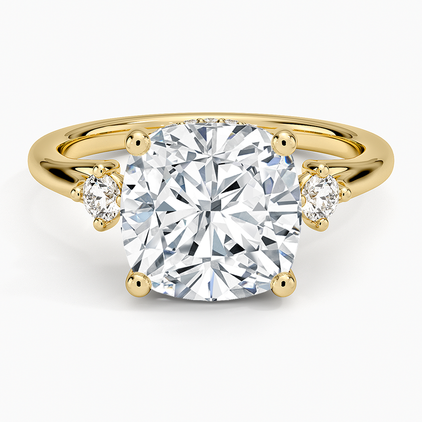 Floating Three Stone Diamond Ring Yellow Gold 18k Cushion Engagement Ring