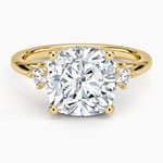 Floating Three Stone Diamond Ring Yellow Gold 18k Cushion Engagement Ring