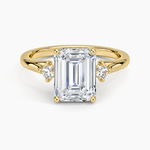 Floating Three Stone Diamond Ring Yellow Gold 18k Emerald Engagement Ring