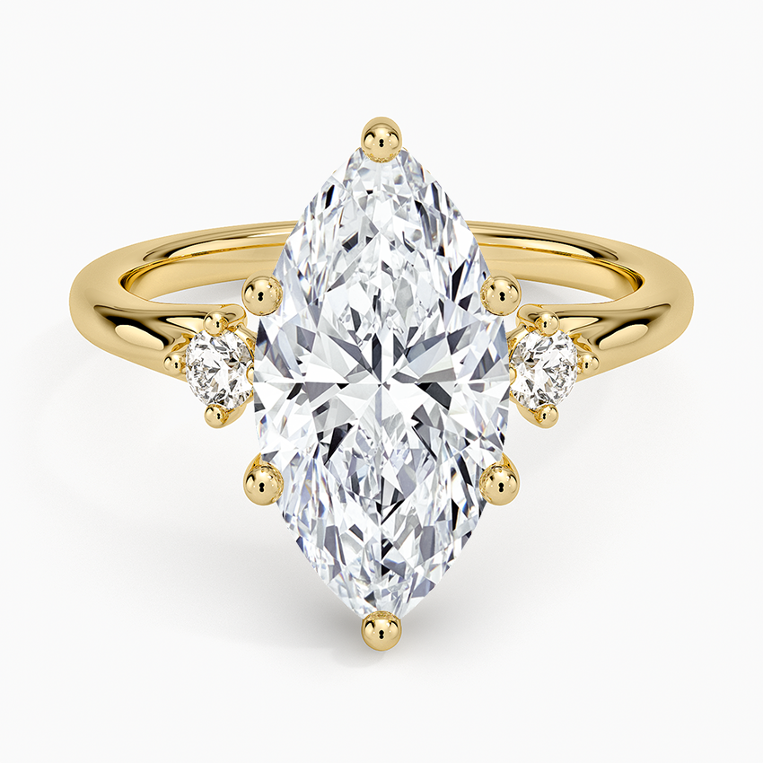 Floating Three Stone Diamond Ring Yellow Gold 18k Marquise Engagement Ring