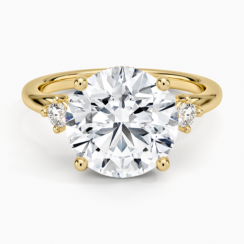Floating Three Stone Diamond Ring Yellow Gold 18k Round Engagement Ring