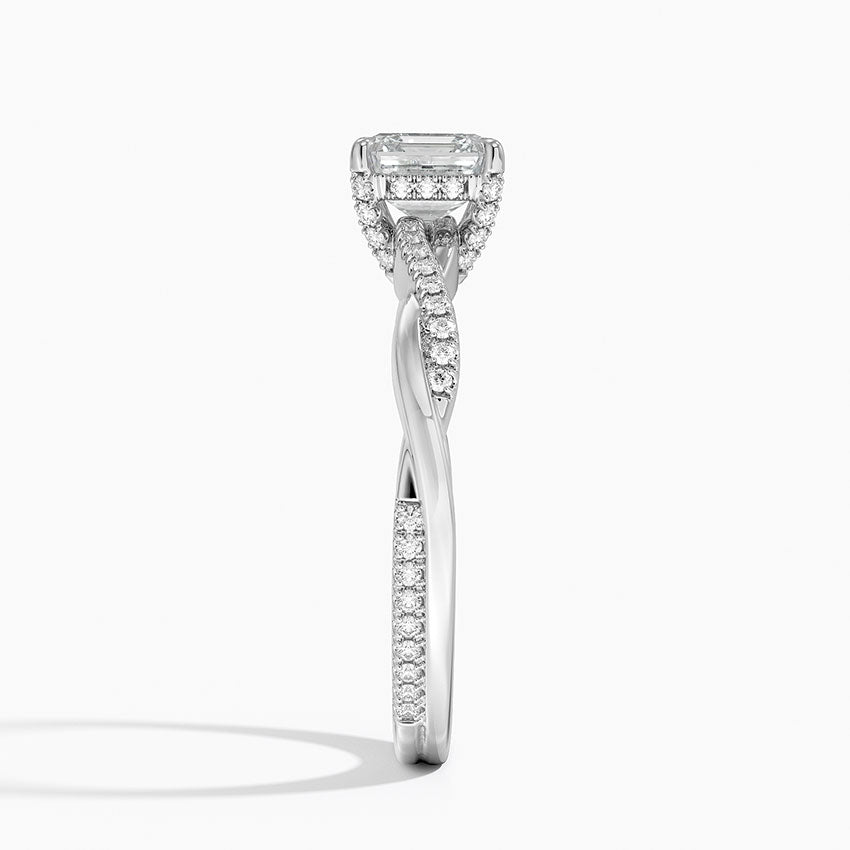 Petite Twisted Vine Hidden Halo Pavé Diamond Ring Platinum Asscher Engagement Ring