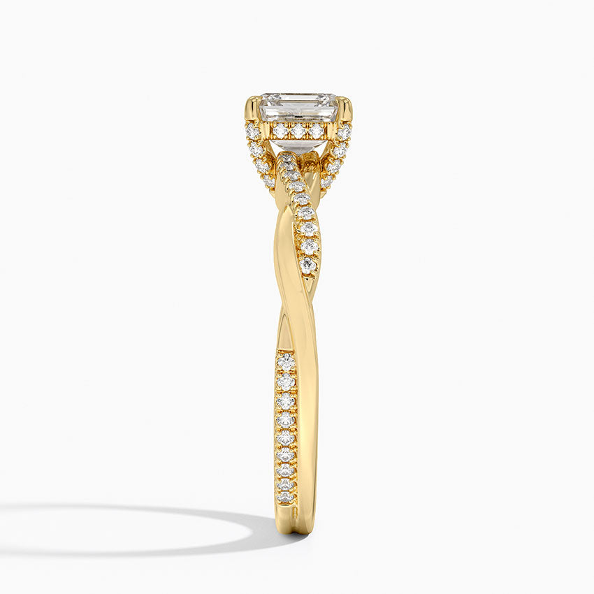 Petite Twisted Vine Hidden Halo Pavé Diamond Ring Yellow Gold 18k Asscher Engagement Ring