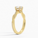 Petite Twisted Vine Hidden Halo Pavé Diamond Ring Yellow Gold 18k Cushion Engagement Ring