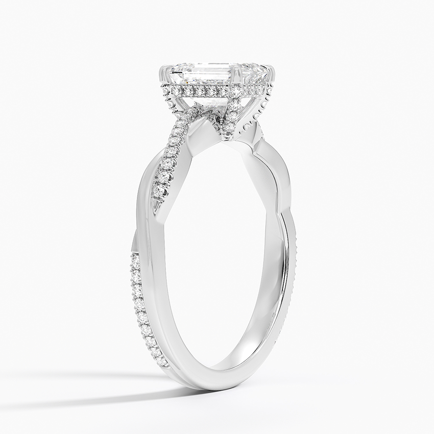 Petite Twisted Vine Hidden Halo Pavé Diamond Ring Platinum Emerald Engagement Ring