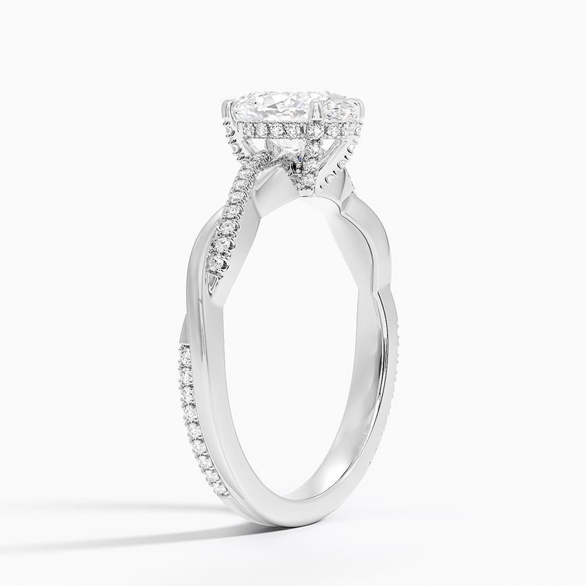 Petite Twisted Vine Hidden Halo Pavé Diamond Ring Platinum Oval Engagement Ring