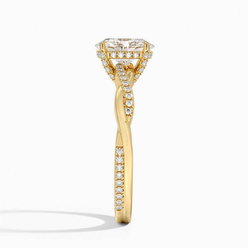 Petite Twisted Vine Hidden Halo Pavé Diamond Ring Yellow Gold 18k Oval Engagement Ring