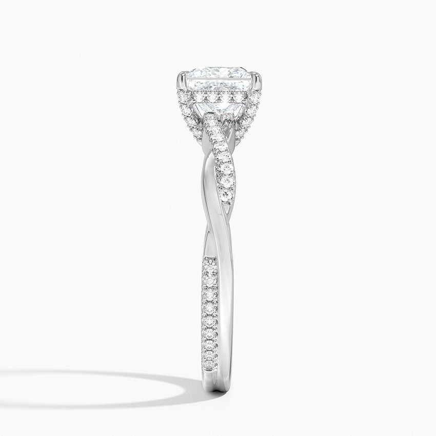 Petite Twisted Vine Hidden Halo Pavé Diamond Ring Platinum Princess Engagement Ring