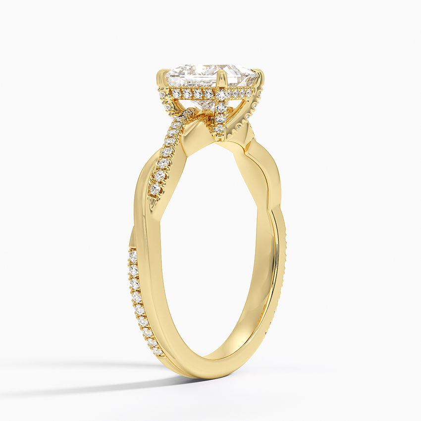 Petite Twisted Vine Hidden Halo Pavé Diamond Ring Yellow Gold 18k Princess Engagement Ring