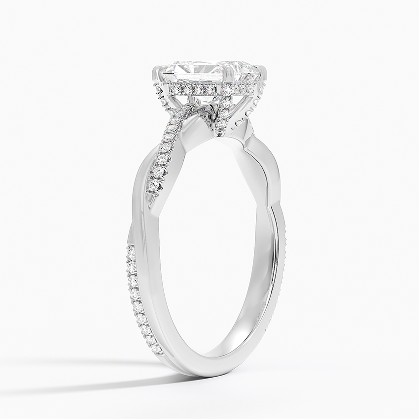 Petite Twisted Vine Hidden Halo Pavé Diamond Ring Platinum Radiant Engagement Ring