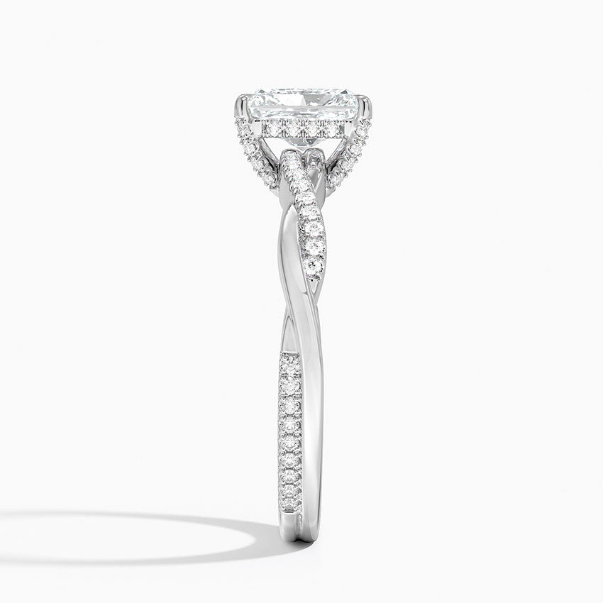 Petite Twisted Vine Hidden Halo Pavé Diamond Ring Platinum Radiant Engagement Ring