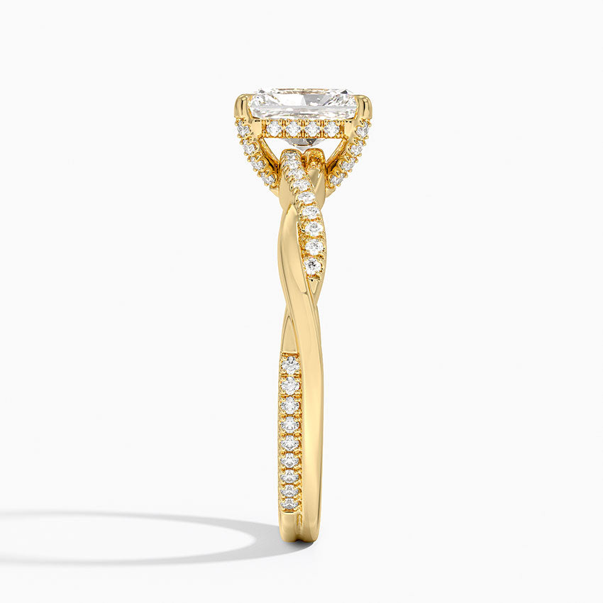 Petite Twisted Vine Hidden Halo Pavé Diamond Ring Yellow Gold 18k Radiant Engagement Ring
