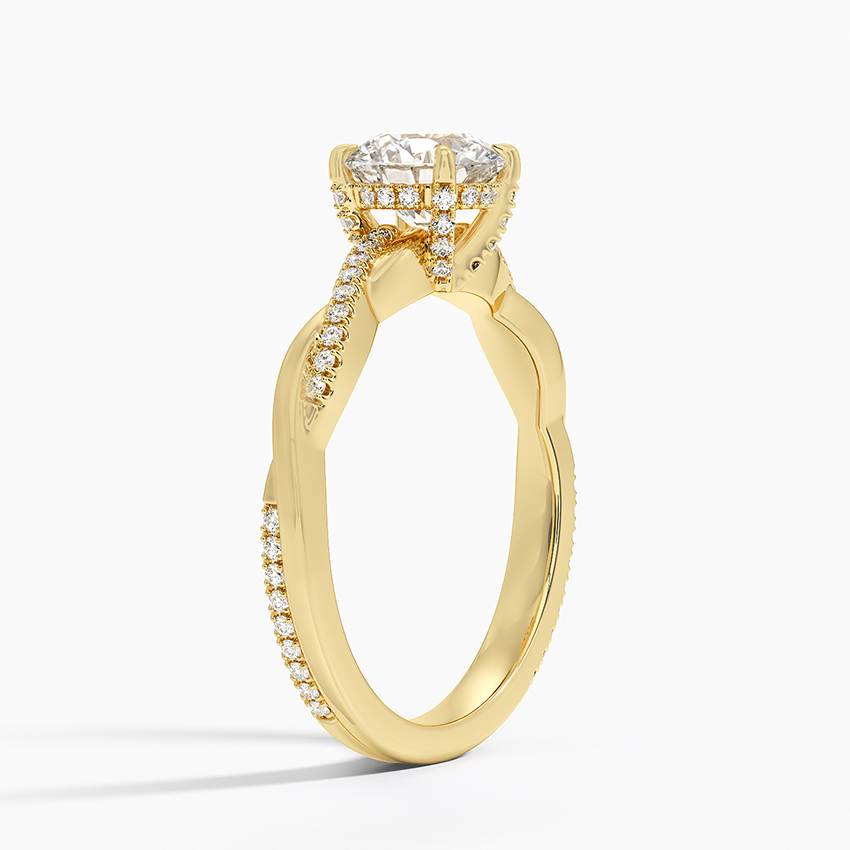 Petite Twisted Vine Hidden Halo Pavé Diamond Ring Yellow Gold 18k Round Engagement Ring