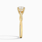 Petite Twisted Vine Hidden Halo Pavé Diamond Ring Yellow Gold 18k Round Engagement Ring