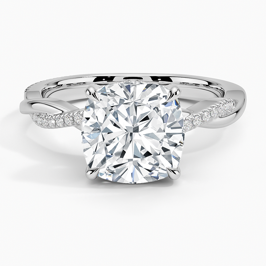 Petite Twisted Vine Hidden Halo Pavé Diamond Ring Platinum Cushion Engagement Ring