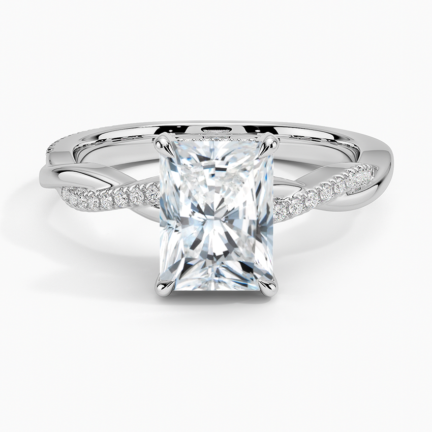 Petite Twisted Vine Hidden Halo Pavé Diamond Ring Platinum Radiant Engagement Ring