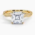 Petite Twisted Vine Hidden Halo Pavé Diamond Ring Yellow Gold 18k Asscher Engagement Ring