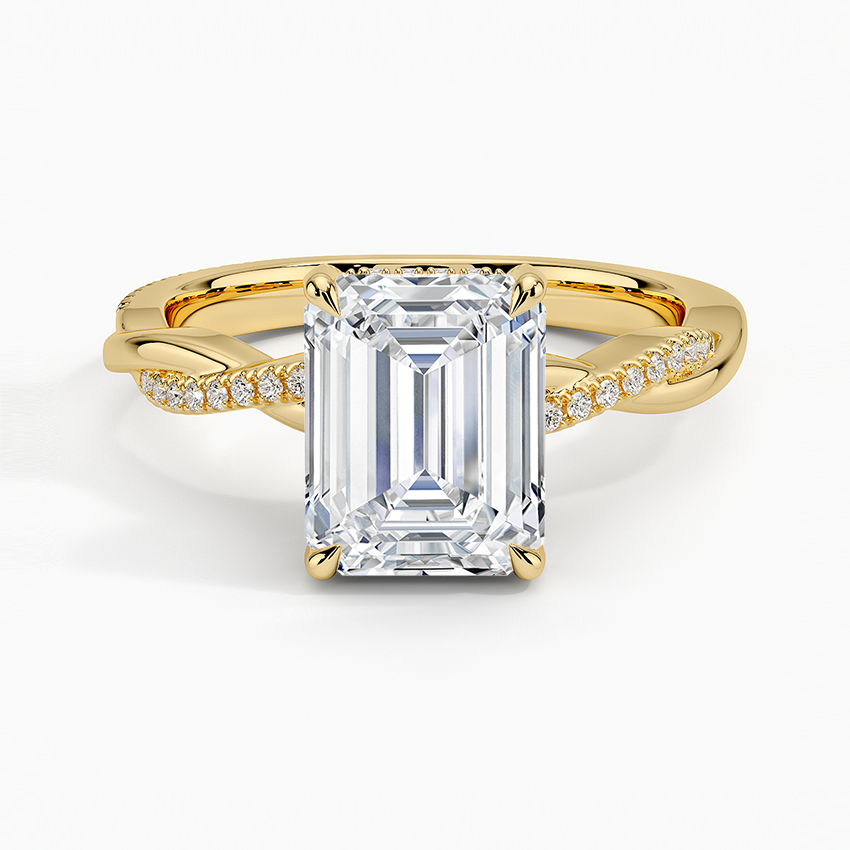 Petite Twisted Vine Hidden Halo Pavé Diamond Ring Yellow Gold 18k Emerald Engagement Ring