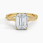 Petite Twisted Vine Hidden Halo Pavé Diamond Ring Yellow Gold 18k Emerald Engagement Ring
