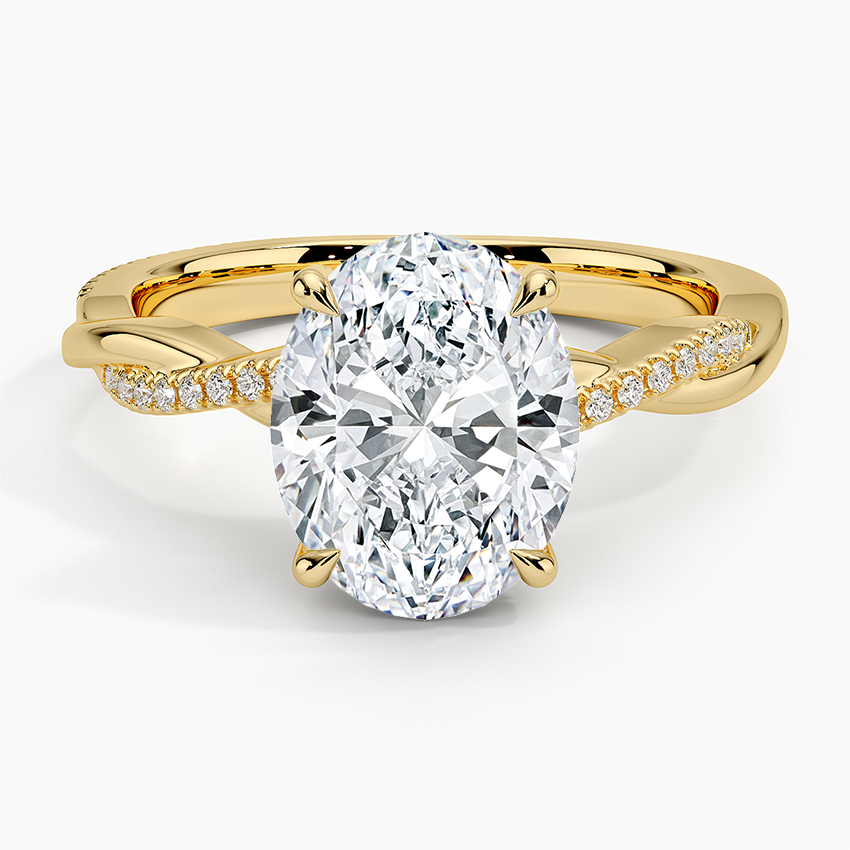 Petite Twisted Vine Hidden Halo Pavé Diamond Ring Yellow Gold 18k Oval Engagement Ring