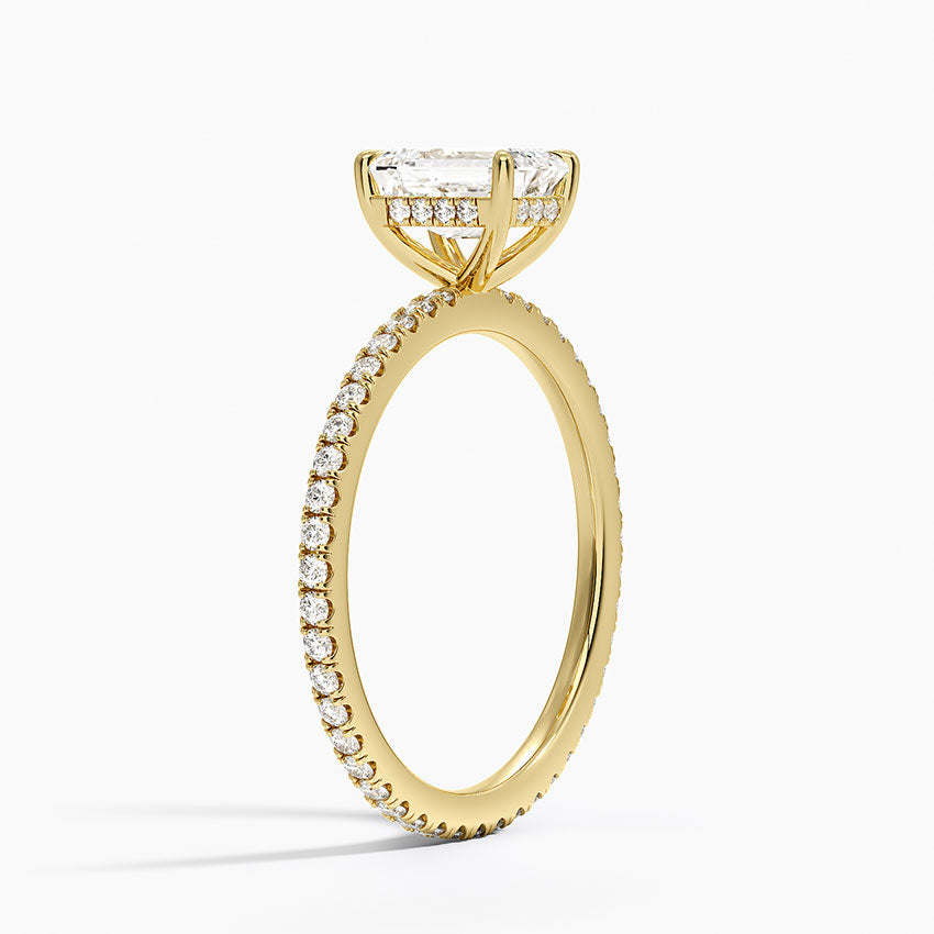 Perfect Fit Hidden Halo Eternity Diamond Ring Yellow Gold 18k Emerald Engagement Ring