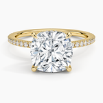 Perfect Fit Hidden Halo Eternity Diamond Ring Yellow Gold 18k Cushion Engagement Ring