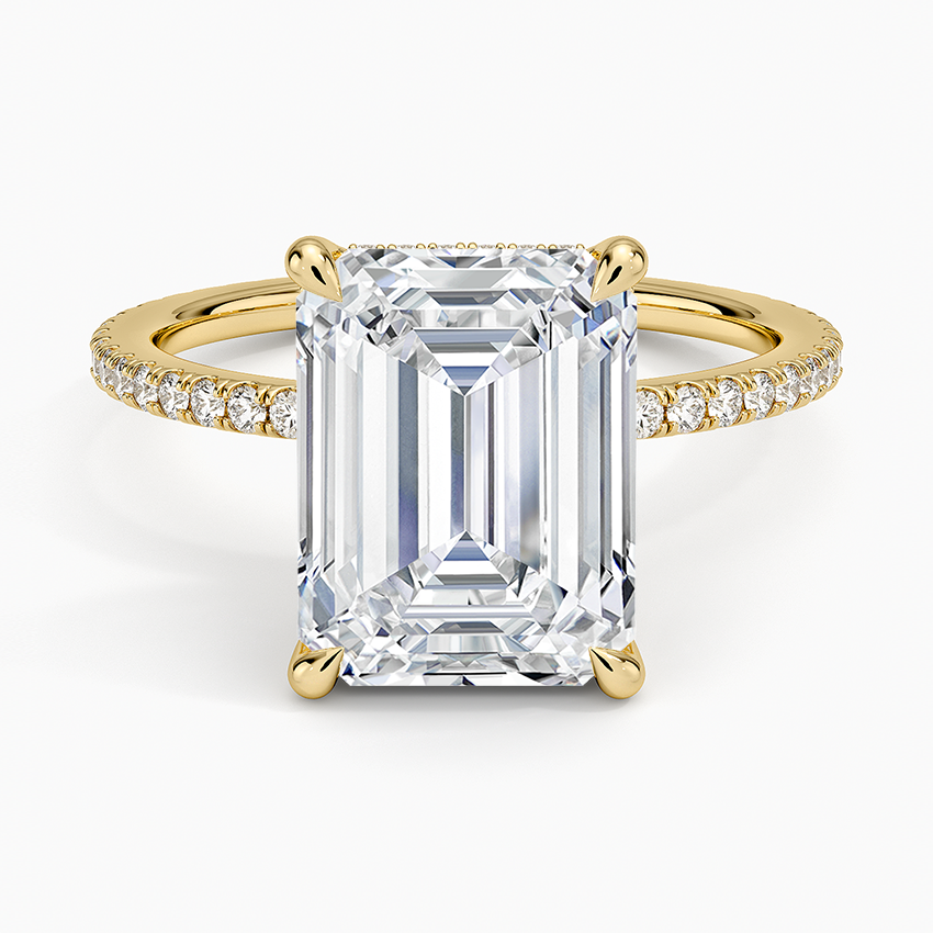 Perfect Fit Hidden Halo Eternity Diamond Ring Yellow Gold 18k Emerald Engagement Ring