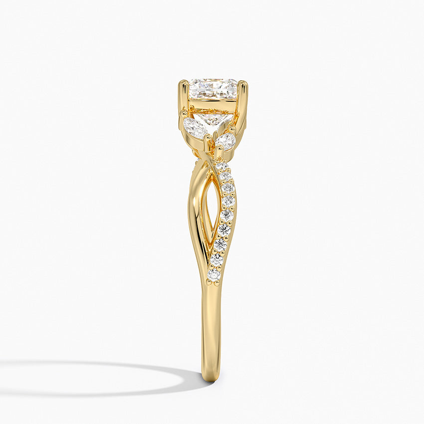 Petite Twisted Willow Diamond Ring Yellow Gold 18k Cushion Engagement Ring