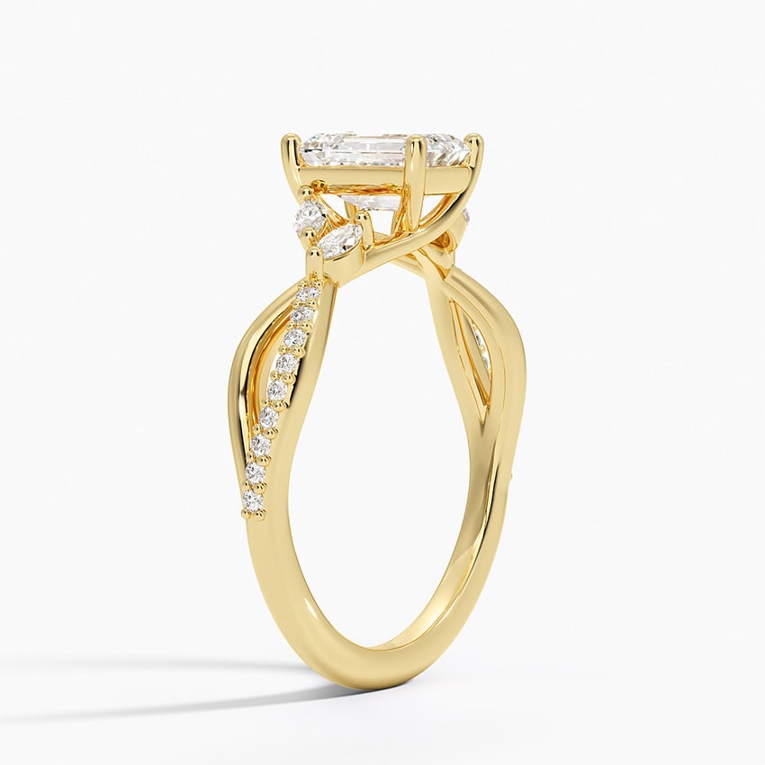 Petite Twisted Willow Diamond Ring Yellow Gold 18k Emerald Engagement Ring