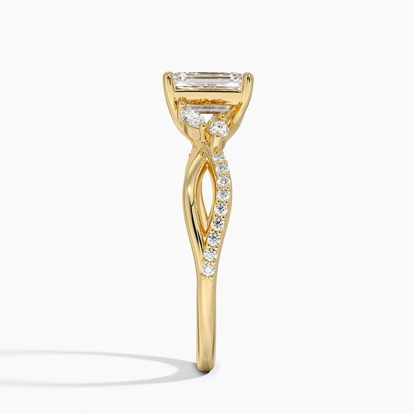 Petite Twisted Willow Diamond Ring Yellow Gold 18k Emerald Engagement Ring
