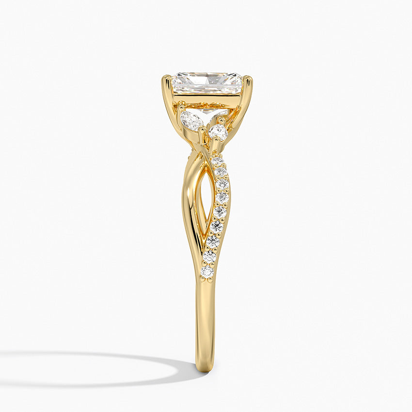 Petite Twisted Willow Diamond Ring Yellow Gold 18k Radiant Engagement Ring