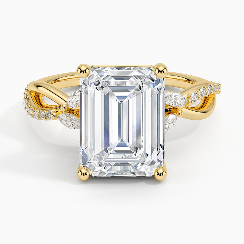 Petite Twisted Willow Diamond Ring Yellow Gold 18k Emerald Engagement Ring