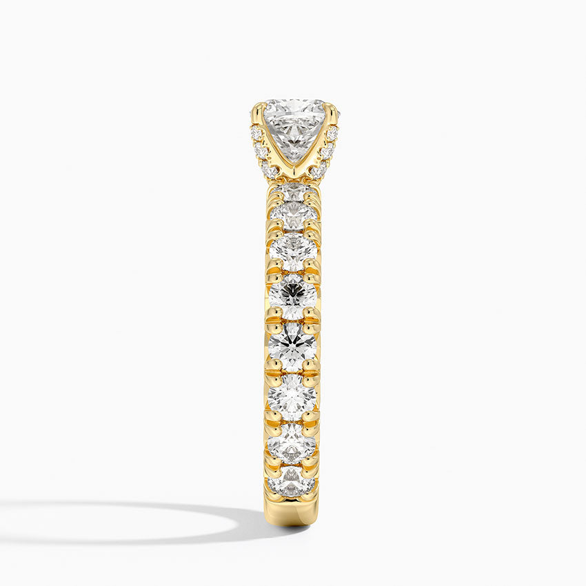 Ellora Three-Quarter Coverage Diamond Ring Yellow Gold 18k Cushion Engagement Ring