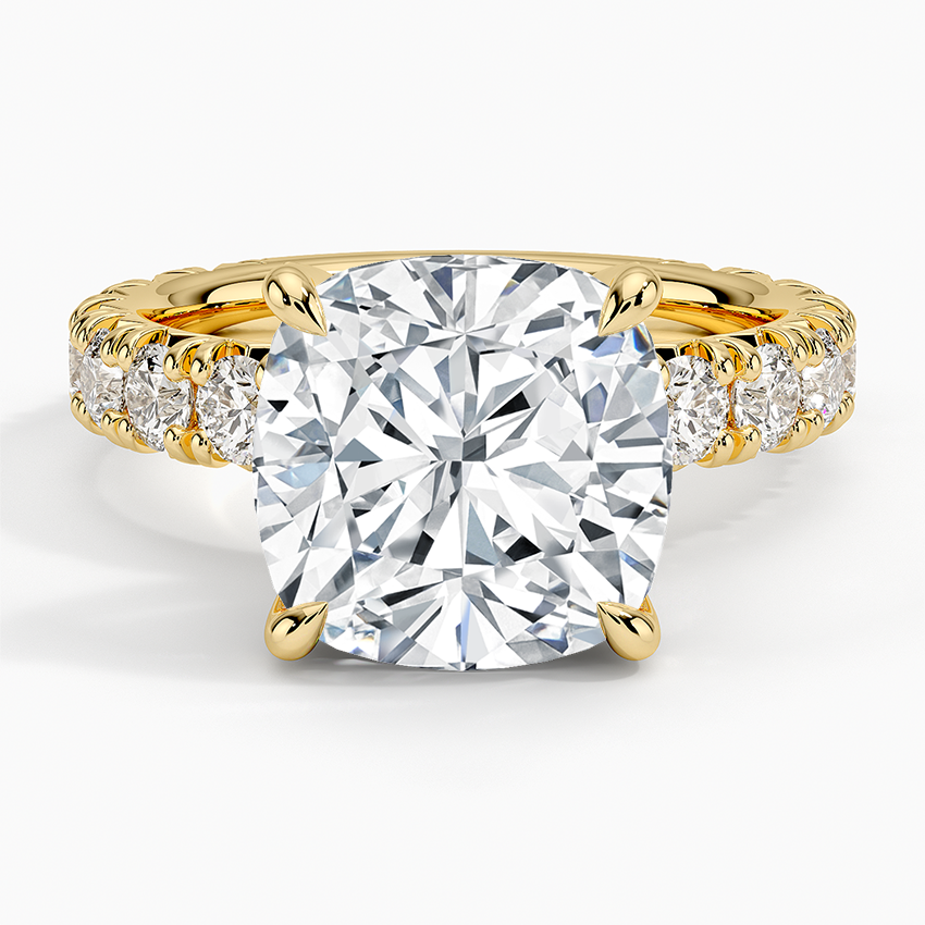 Ellora Three-Quarter Coverage Diamond Ring Yellow Gold 18k Cushion Engagement Ring