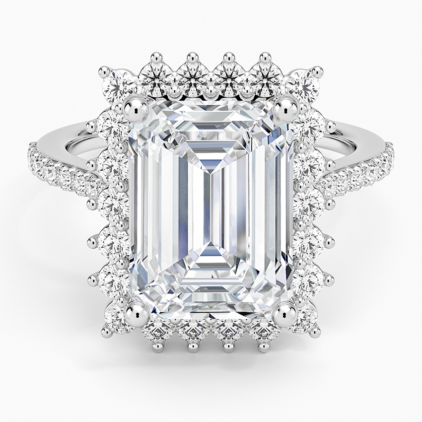 Luxe Sunburst Halo Diamond Ring (1/2 ct. tw.) Platinum Emerald Engagement Ring
