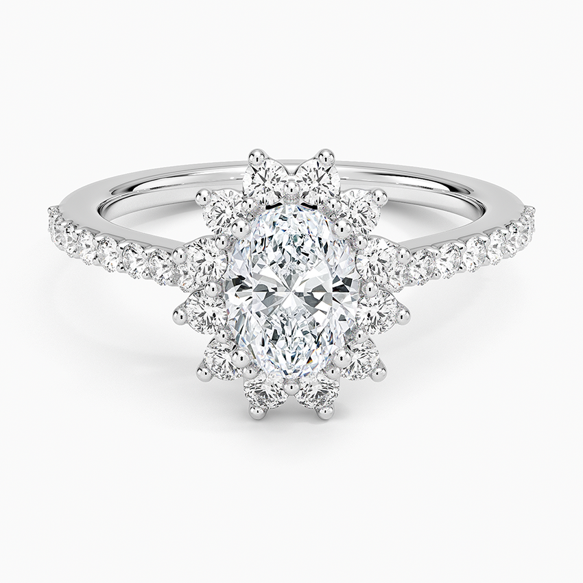 Luxe Sunburst Halo Diamond Ring (1/2 ct. tw.) Platinum Oval Engagement Ring