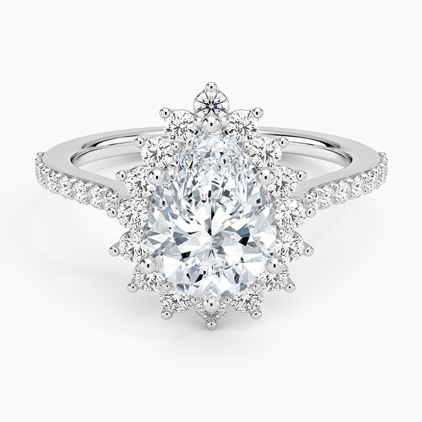 Luxe Sunburst Halo Diamond Ring (1/2 ct. tw.) Platinum Pear Engagement Ring