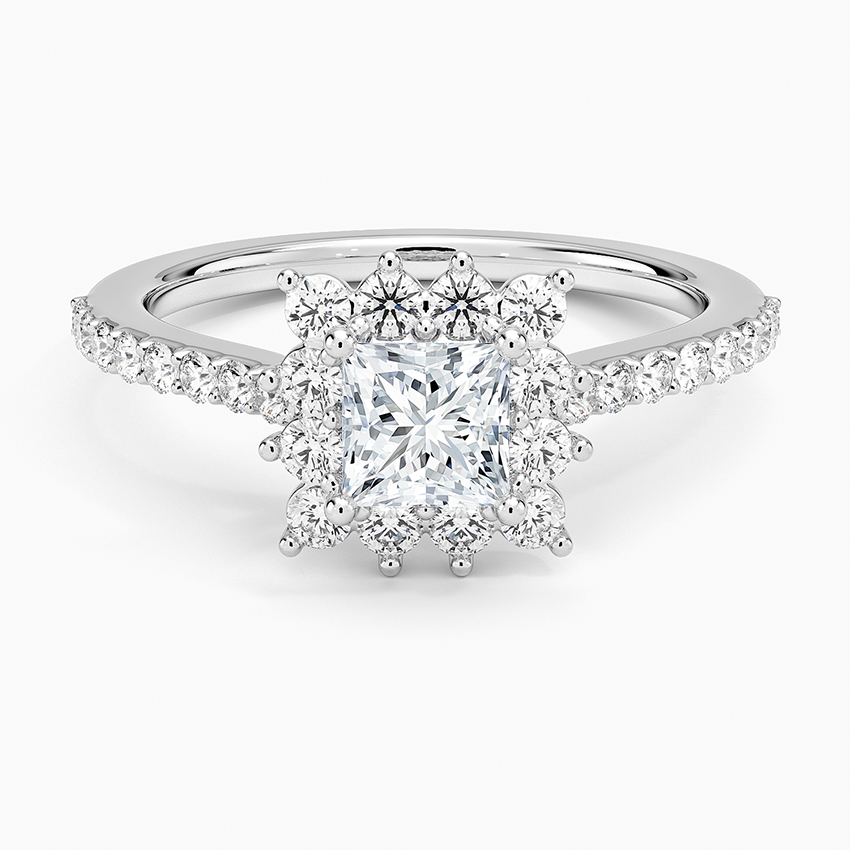 Luxe Sunburst Halo Diamond Ring (1/2 ct. tw.) Platinum Princess Engagement Ring