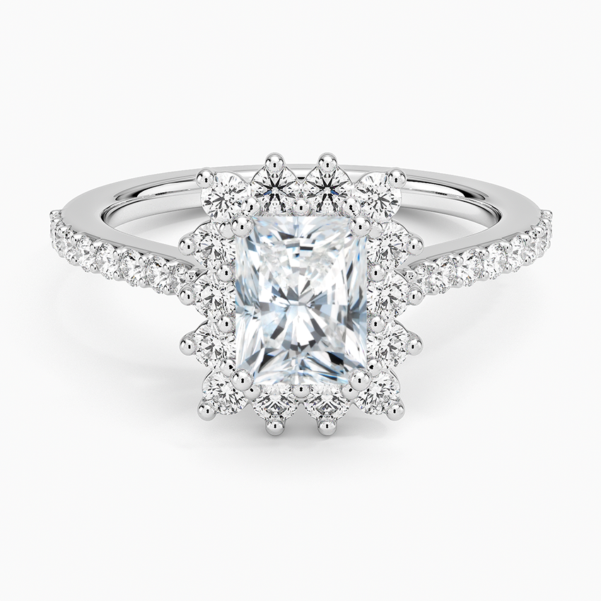 Luxe Sunburst Halo Diamond Ring (1/2 ct. tw.) Platinum Radiant Engagement Ring