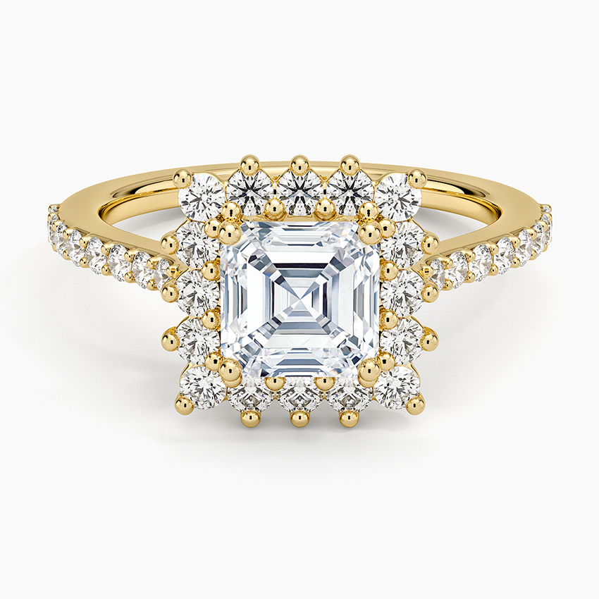 Luxe Sunburst Halo Diamond Ring (1/2 ct. tw.) Yellow Gold 18k Asscher Engagement Ring