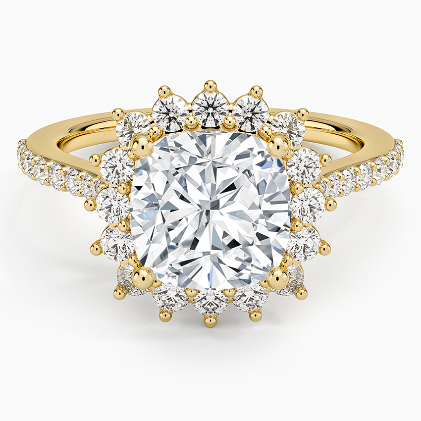 Luxe Sunburst Halo Diamond Ring (1/2 ct. tw.) Yellow Gold 18k Cushion Engagement Ring