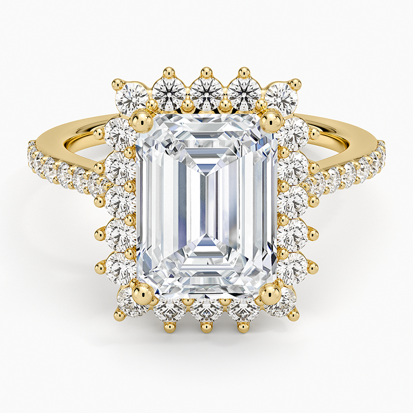 Luxe Sunburst Halo Diamond Ring (1/2 ct. tw.) Yellow Gold 18k Emerald Engagement Ring