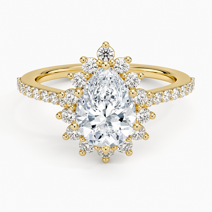 Luxe Sunburst Halo Diamond Ring (1/2 ct. tw.) Yellow Gold 18k Pear Engagement Ring