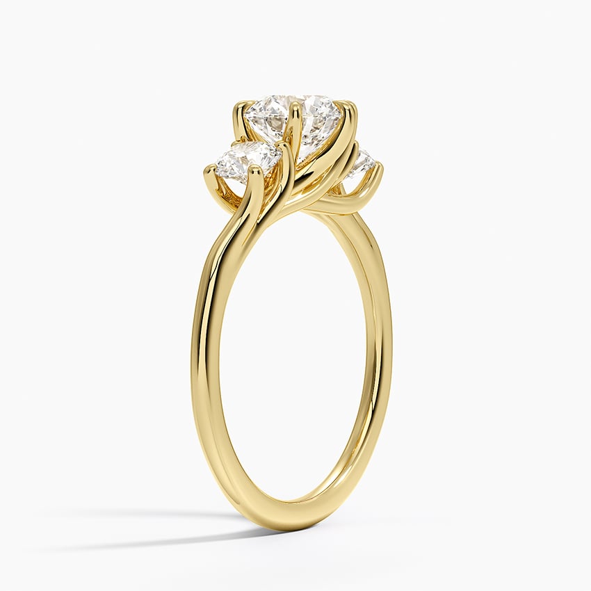Luxe Delilah Three Stone Diamond Ring Yellow Gold 18k Round Engagement Ring