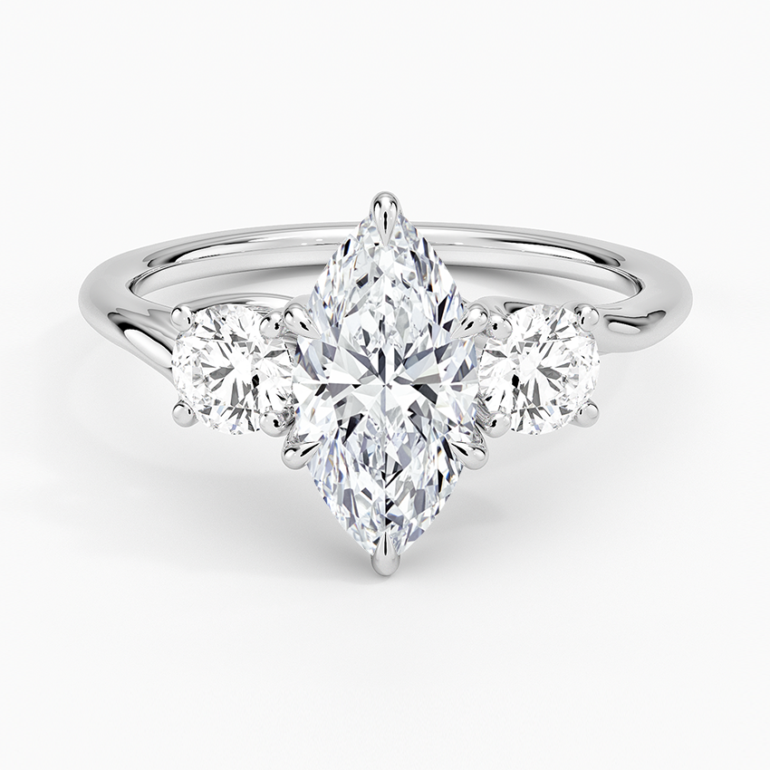 Luxe Delilah Three Stone Diamond Ring Platinum Marquise Engagement Ring