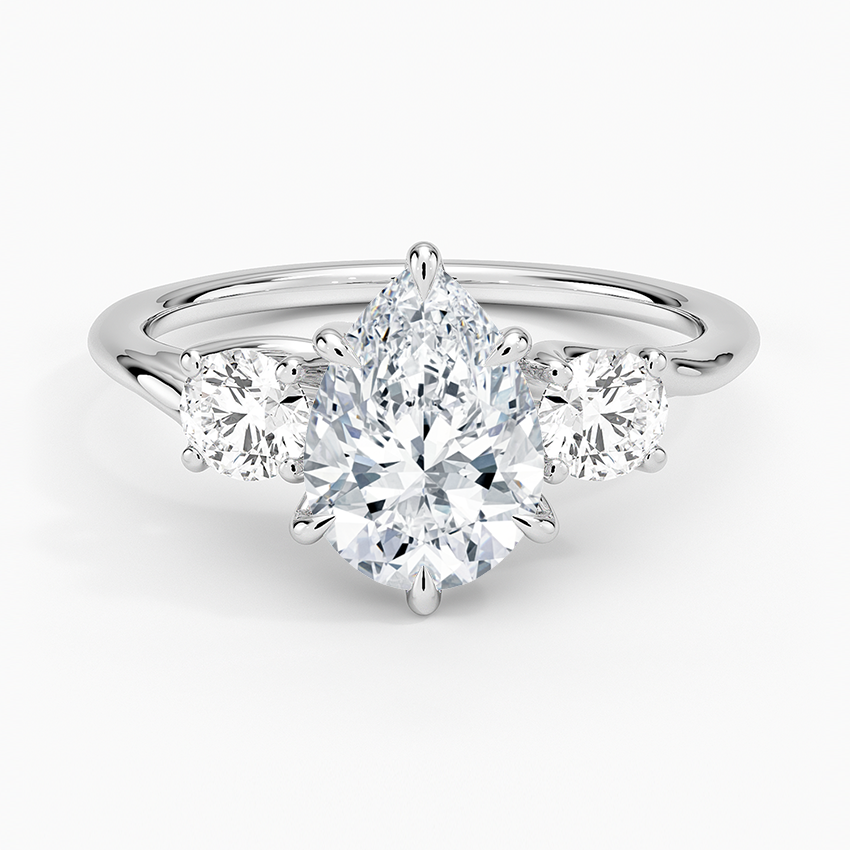 Luxe Delilah Three Stone Diamond Ring Platinum Pear Engagement Ring