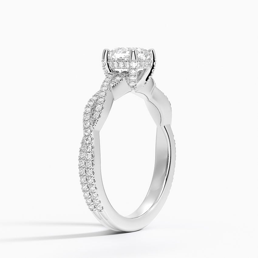 Adorned Luxe Petite Twisted Vine Diamond Ring Platinum Cushion Engagement Ring