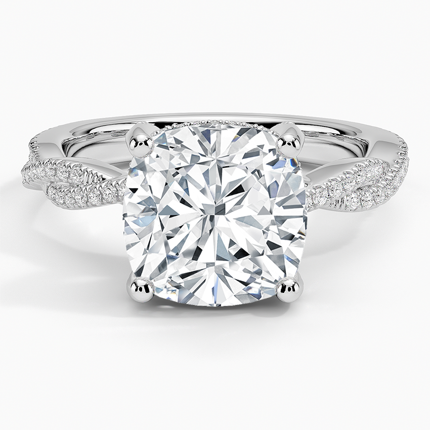 Adorned Luxe Petite Twisted Vine Diamond Ring Platinum Cushion Engagement Ring