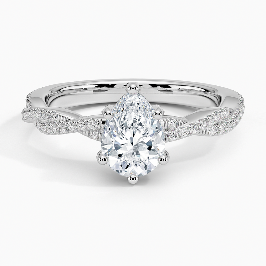 Adorned Luxe Petite Twisted Vine Diamond Ring Platinum Pear Engagement Ring